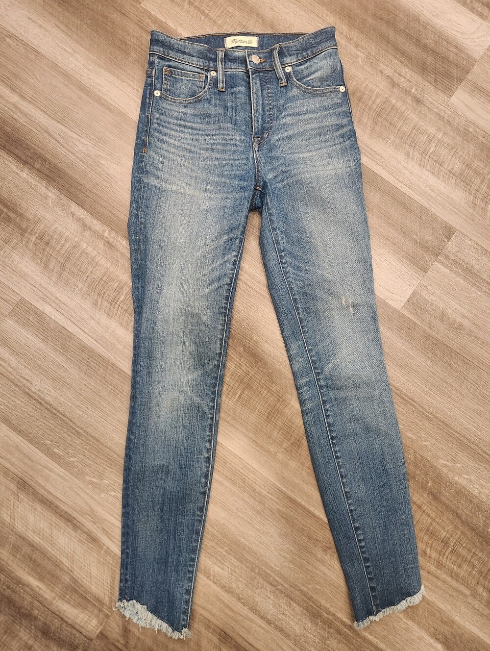 Madewell 10" High Rise Skinny Jeans Medium Blue Chewed Raw Hem 25 Size 0-2